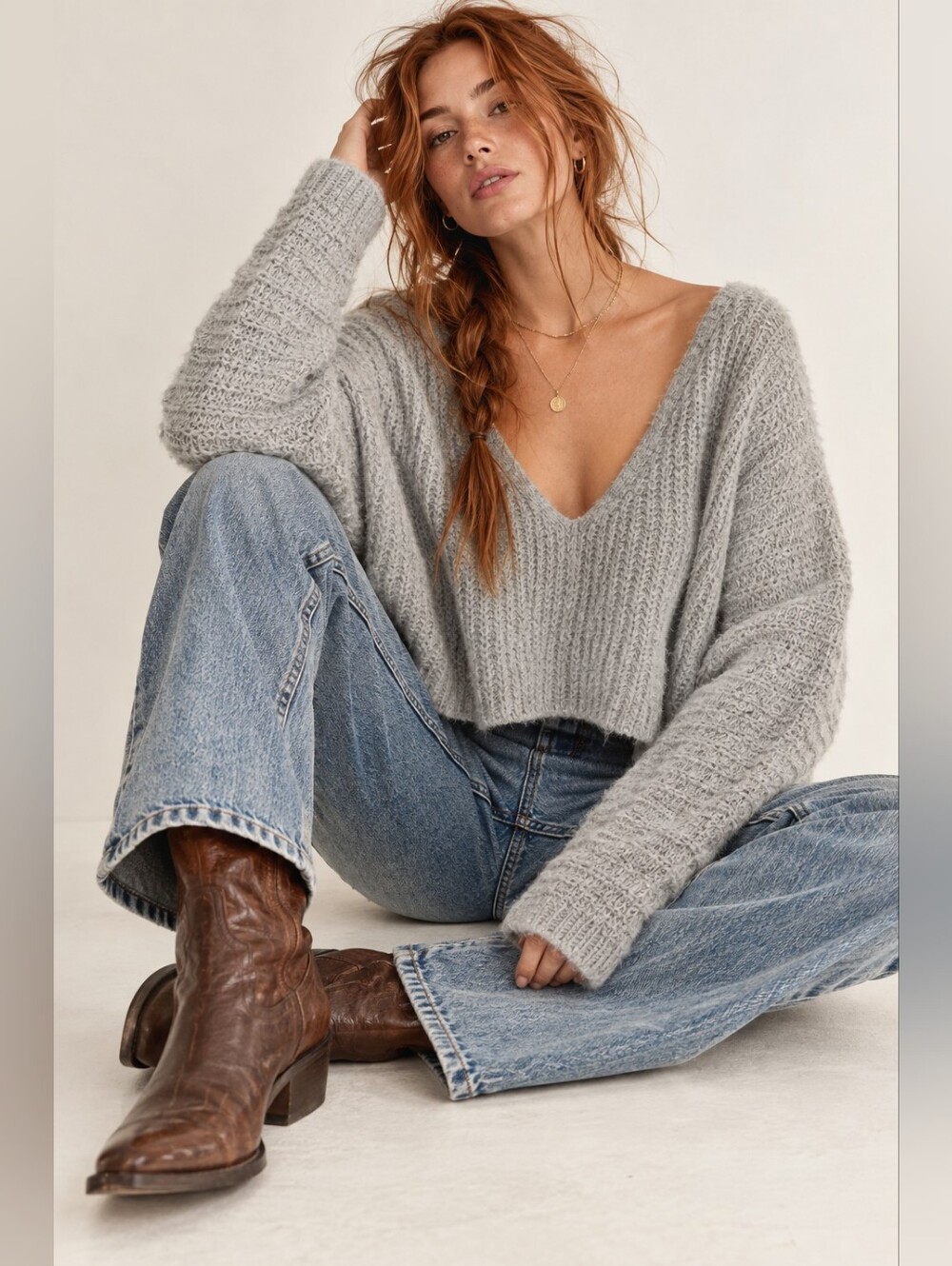 Free People Moonbeam V-Neck Alpaca Sweater Gray Size S